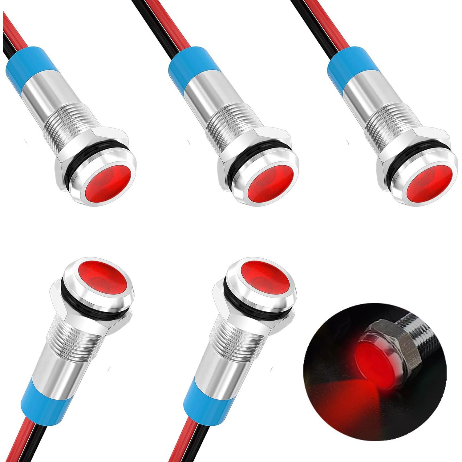 

5 шт. 6 мм AC/DC12-24 В светодиодный индикаторный светильник Водонепроницаемый IP65 24 В светодиодные фонари Металлические контрольные лампы Светильники панели из молочного цвета