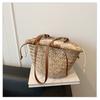 Large capacity bag women's summer new casual shoulder bucket bag woven straw seaside beach bag