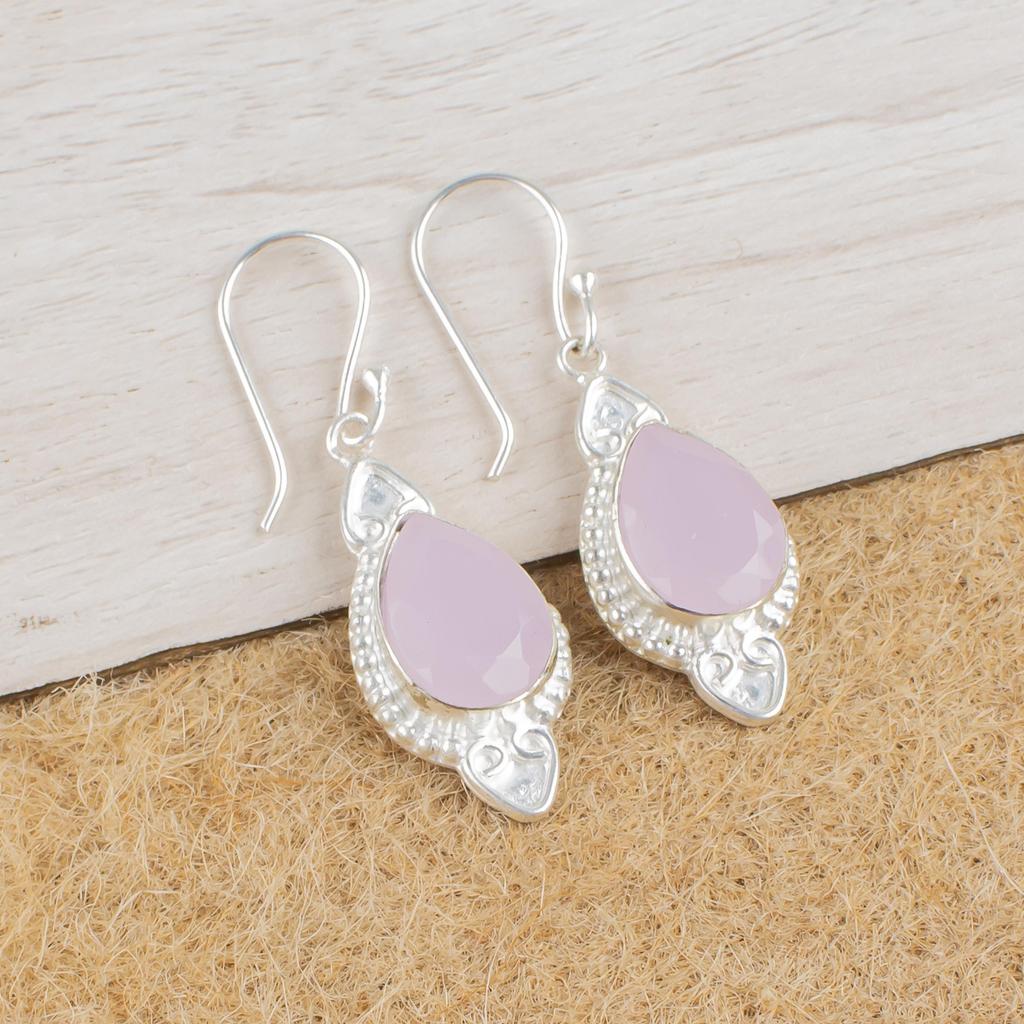 Rose Chalcedony Gemstone Jewelry, 925 Sterling Silver Earring Jewelry, Handmade Gorgeous Earring Gift For Women