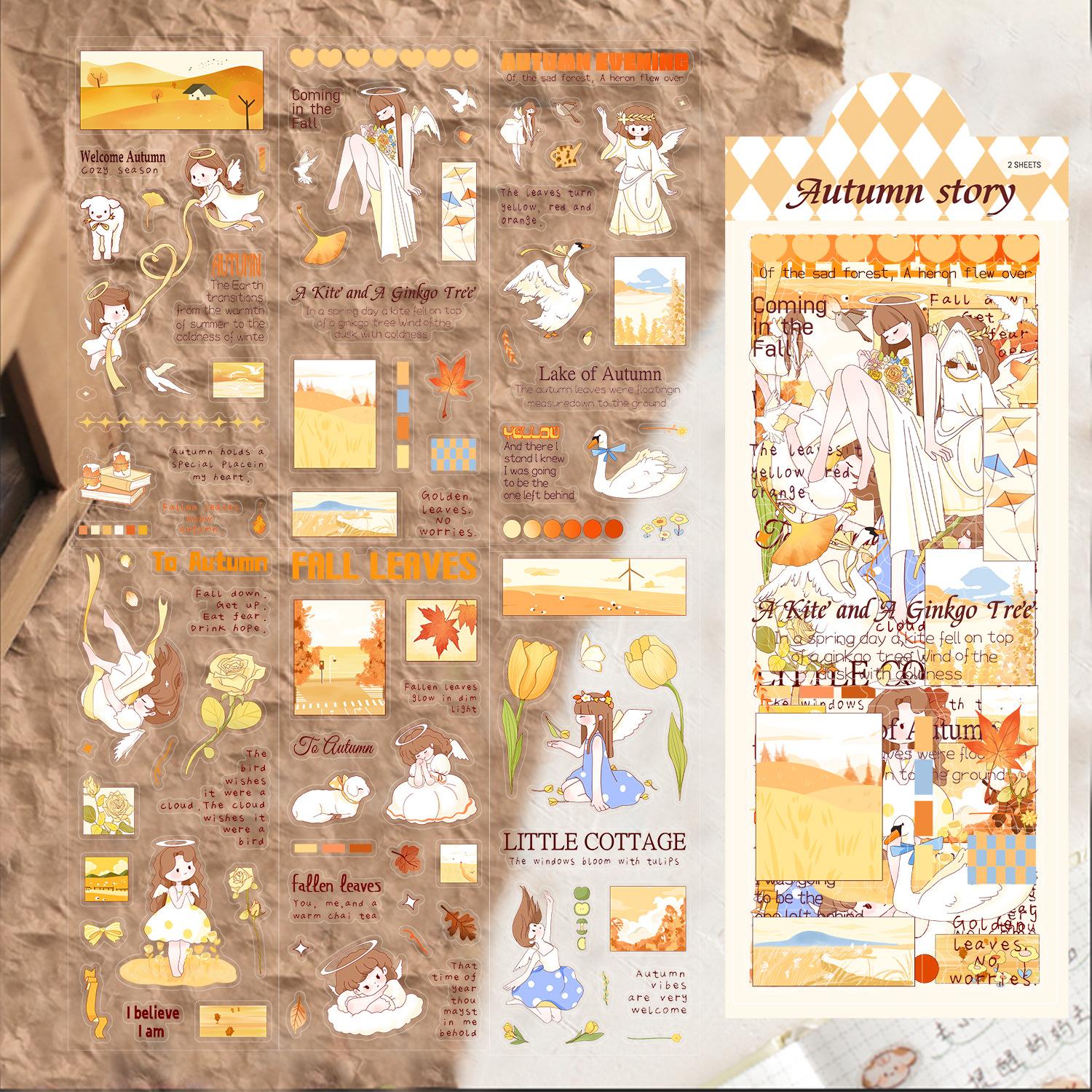 

6 Прозрачных стикеров Осенняя история Водонепроницаемые прозрачные ПЭТ Декоративные для ручного учета Гитара Блокнот