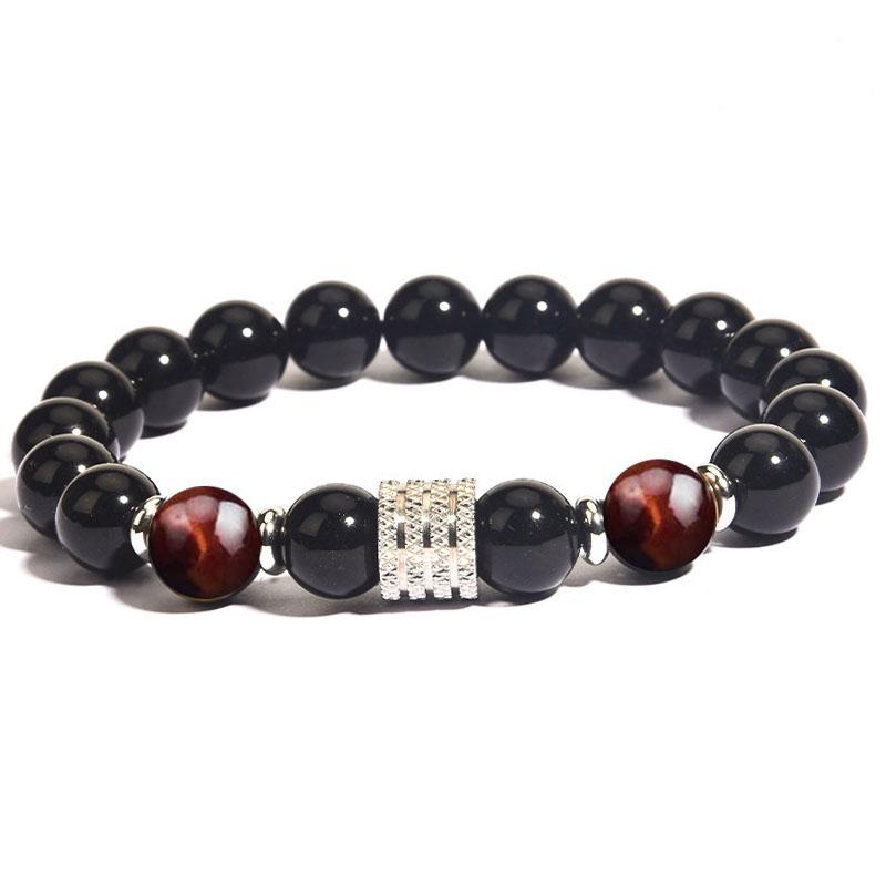 10MM Tiger Eye Stone Beaded Bracelets Hand Chains  Adjustable Black Obsidian Beads Stainless Steel Charm Bracelet for Men