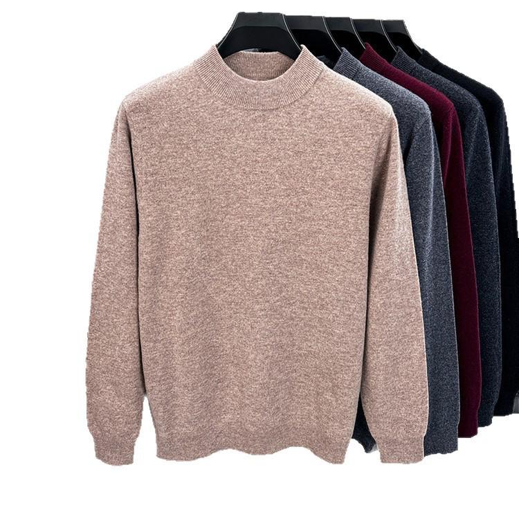 Men’s Autumn-Winter Pure Wool Machine Washable Sweater, Thickened, Half-High Collar, Warm Base Layer