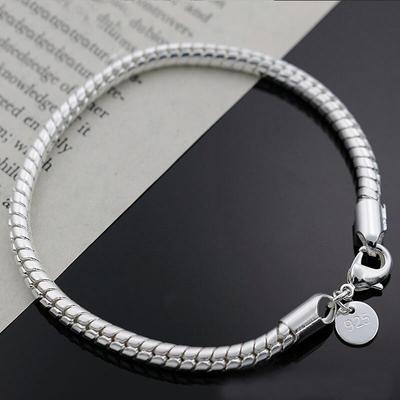 With Credentials Real Tibetan Silver Snake Bone Bracelet For Women Men Classic Smooth /Soft 3mm 20cm Bangles Hb001