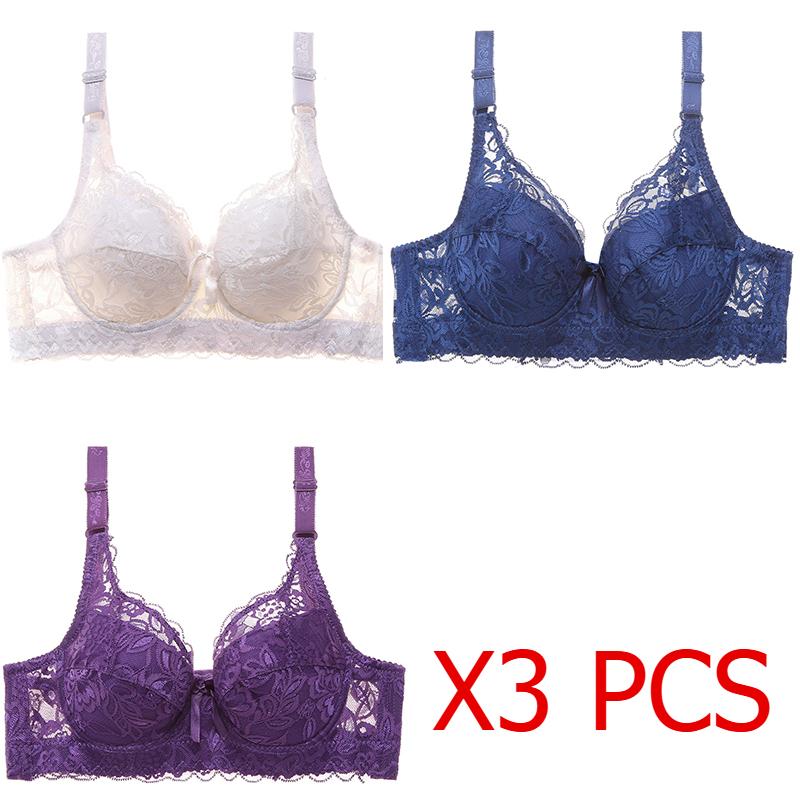 Plus Size 80B-105D Women Embroidery Bra Anti-sag Gathered Bra Underwire Breathing Adjustable Bra Push-up Bras