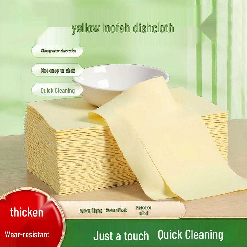 Yellow Absorbent Loofah Dishcloth - Thickened, Heat-Resistant, Reusable Kitchen Dishwashing Cloth