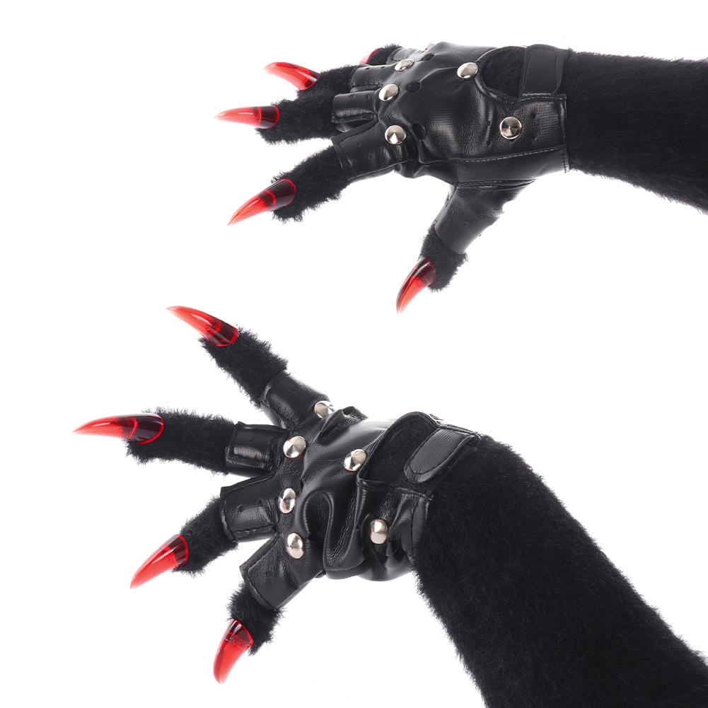 Punk Style Furry Animal Claw Gloves Handmade Leather Cosplay Props Decorative Protective Breathable Warm Winter Gloves
