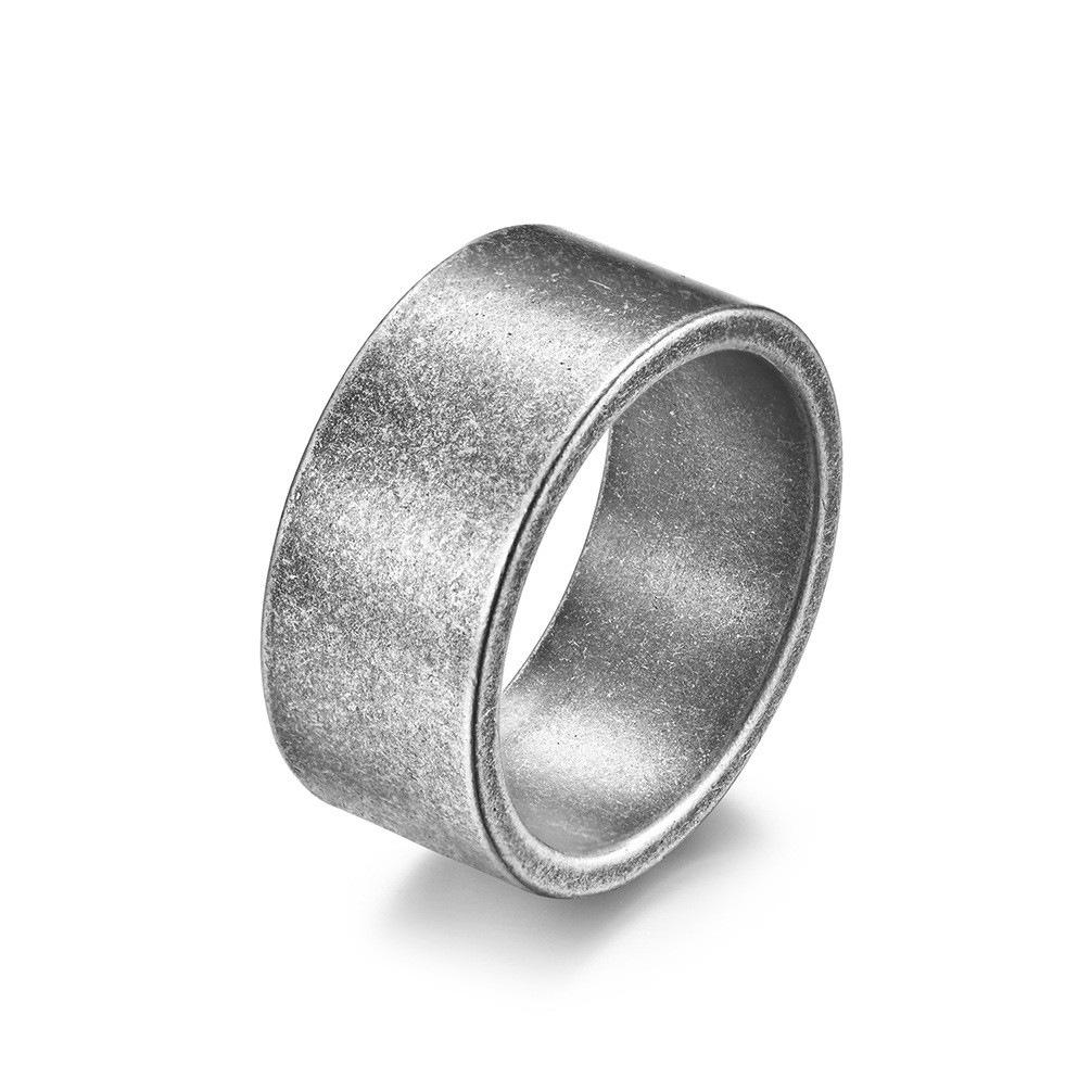 10mm Wide Minimalist Matte Brushed Titanium Steel Ring, Vintage Silver Men's Hip Hop Jewelry