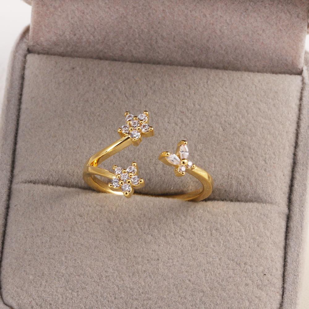 New Cute Colorful Zircon Flower Ring For Women Girl Fashion Vintage Zircon Adjustable Rings Jewelry Gift