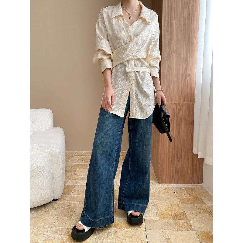 Sinan Lycra High Waist Micro Flare Loose Wide Leg Jeans SN7107 Small темно-синий