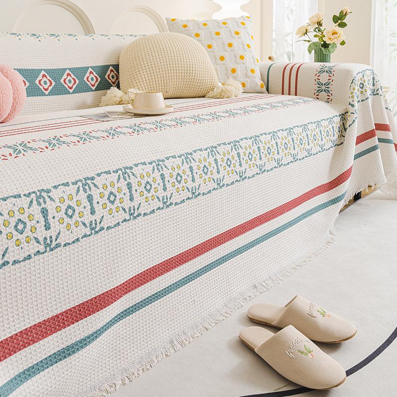 EIFLOY Bohemia Cotton Linen Sofa Towel Cover Universal with Fringes Corner Couch Slipcover Throw Blanket Furniture Protector