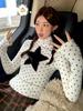 Korean Style Polka Dot Mink Fur Collar Long Sleeve T-shirt for Women - Autumn/Winter Base Layer
