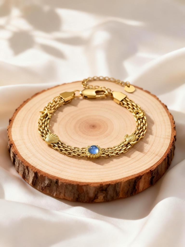 Roestvrij Staal Gaasband Kettingarmband voor Vrouwen Gaas Schakel met Zeester Schildpad Natuurlijke Blauwe Steen Armband Polsband Sieraden