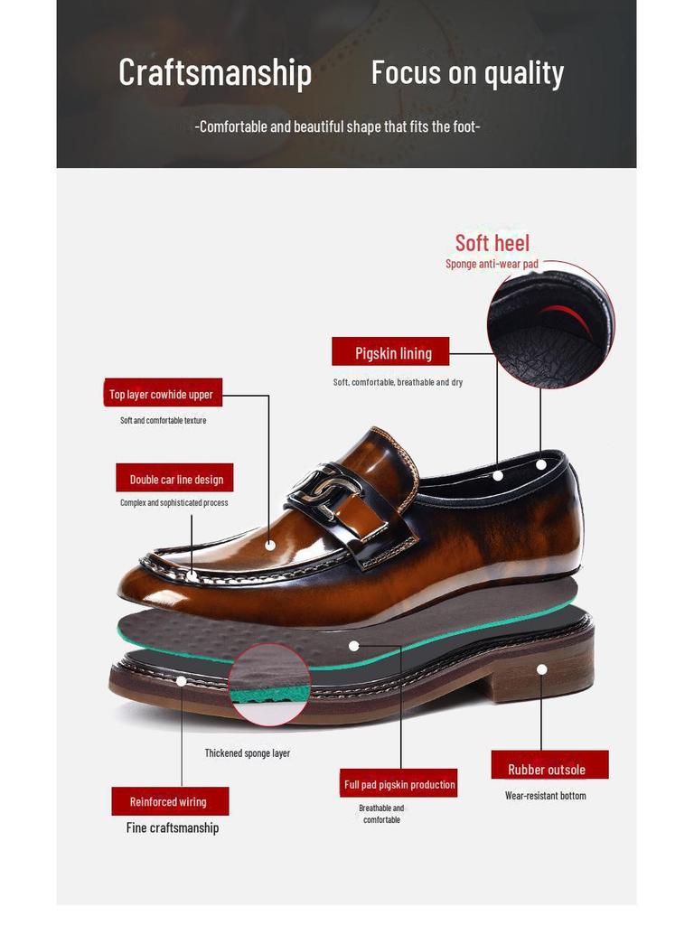 Męskie mokasyny wsuwane VIP z prawdziwej skóry, biznesowo-casualowe, z grubszymi podeszwami z bydlęcej skóry