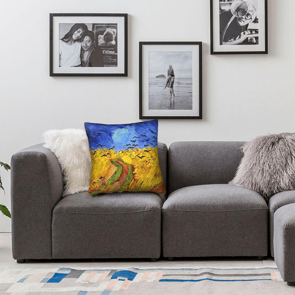 Wheatfield With Crows Van Gogh Pillowcase Polyester Cushion Cover Decorative Oil Painting Throw Pillow Case Cover Home 40X40cm