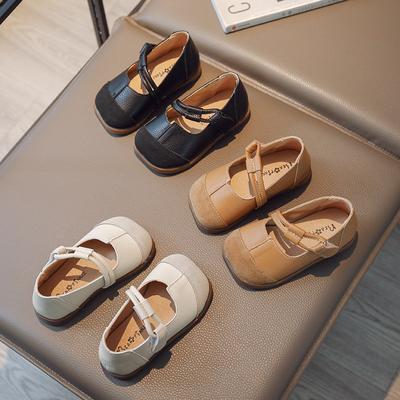 2024 Frühling Neue Mädchen Einfache Mary Janes mit eckiger Spitze Kinder Schwarz Britisch Weiche Sohle Jungen Kinder Mode Lederschuhe Unisex Flach