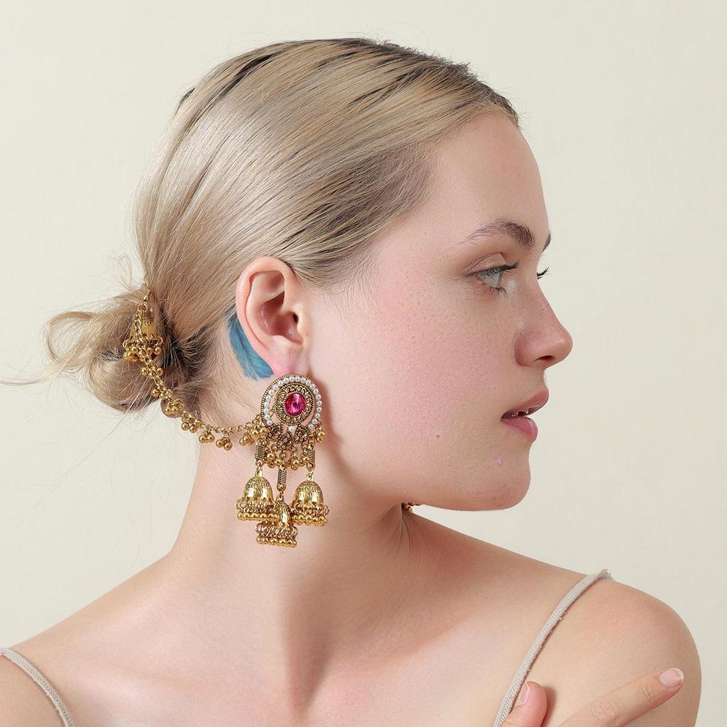 European & American Fashion Jewelry: Indian-Style Wind Chime Earrings, Retro Ethnic Tassel Design for Women