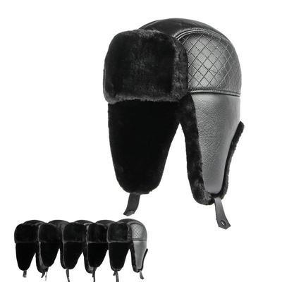 Leather Snow Cap Men Bomber Hat 2022 Ushanka Soviet Black Faux Fur Thermal Winter Hats With Earflap Dad Russian Cap
