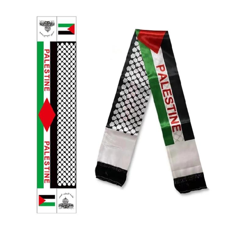 Vibrant Scarf with Palestine Flags Print Fringed Neck Scarf Palestinian Neckwrap