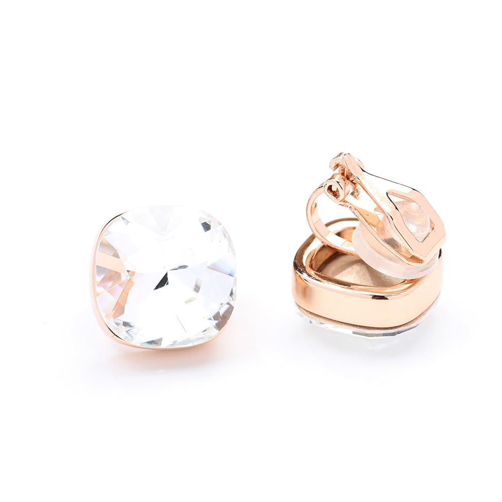 

European and American personality versatile eight-color princess square crystal earrings, gold-plated fashion without pierced earrings, earrings, wome