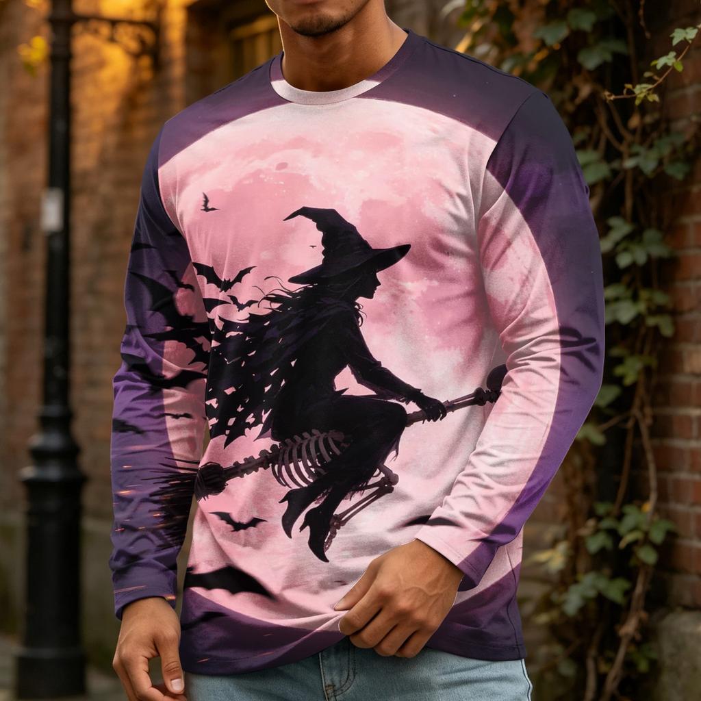 Men's Halloween Printed Crewneck Long Sleeve Top Casual Loose Fit