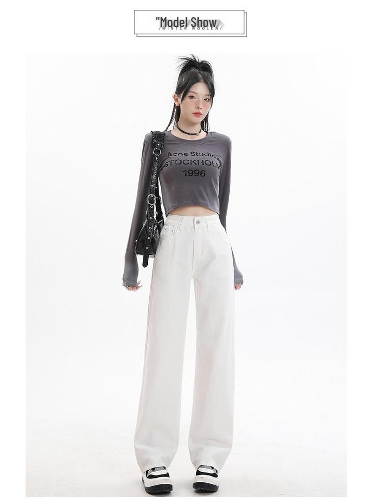 2025 Frühling High Waist Straight Wide-Leg Jeans für Damen - Petite Casual Lange Hosen