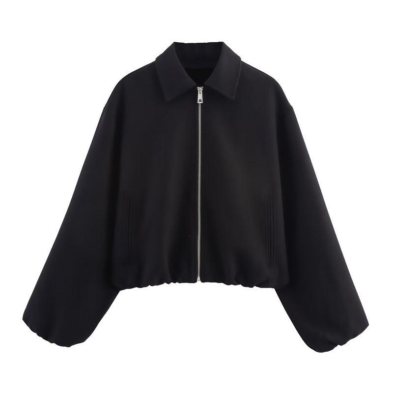 Zbzr Spring New Arrival Women's Clothing Fashion Style Fashion Elegant Lapel Long Sleeves Zipper Puffy Jacket Outwear