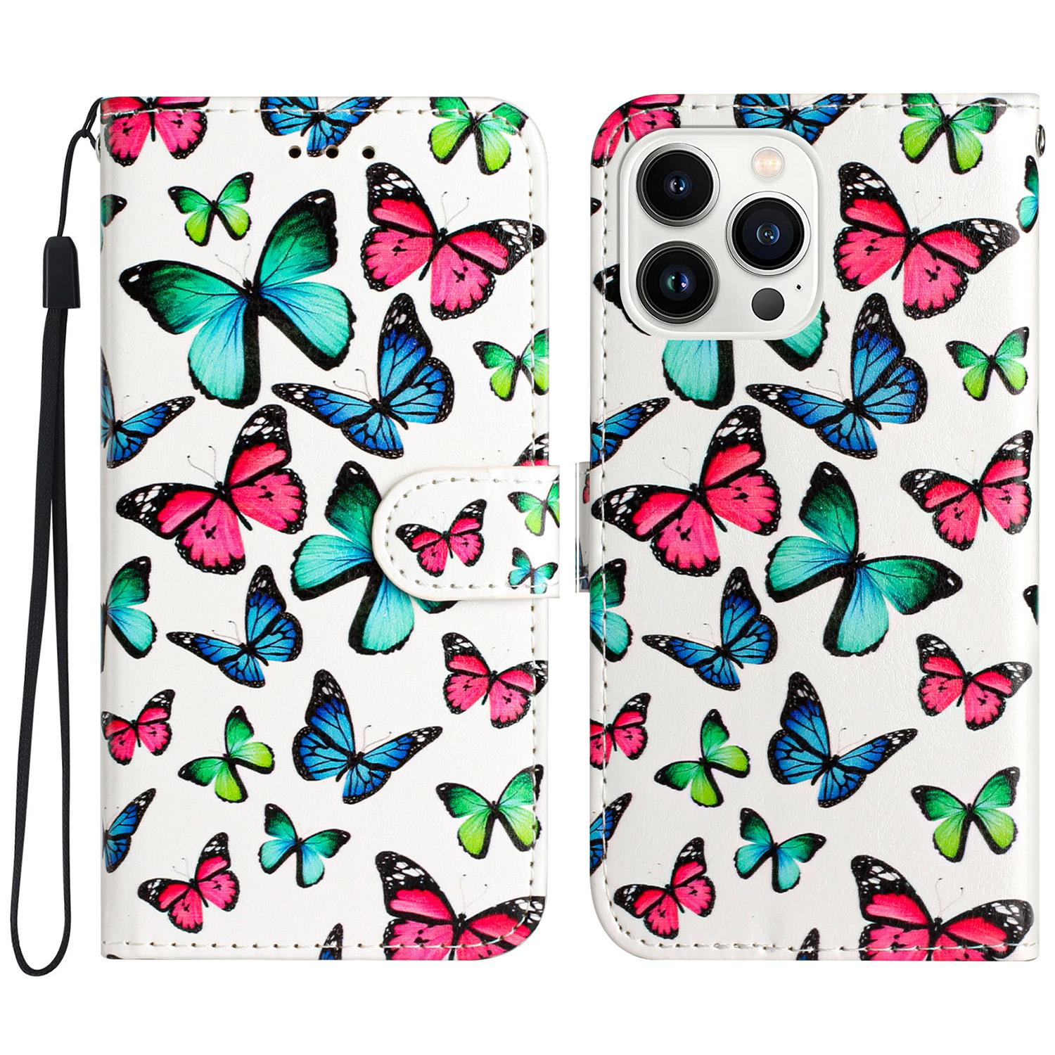 

For iPhone 16 Pro Max Case Card Slot Holder Leather Phone Cover Cute Pattern Butterflies