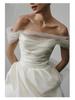 Petite Off-Shoulder White Satin Wedding Dress – Short, Simple French Style