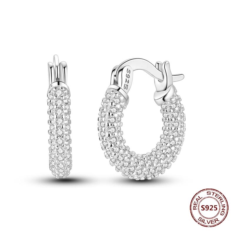 

Round Circle Hoop Earrings 925 Silver Original Shine Zircon Classic U Shape Earrings For Women Wedding Jewelry Gift