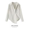 Jnleaog Autumn New Women's Clothing Fashion Style French Style Asymmetrical Hem Multi-Purpose Stripes Long Sleeves Lapel Lining