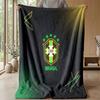 Brazil Football Printed Flannel Blanket Skin Friendly Warm Decorative Throw for Indoor Couch Bed Daily Use