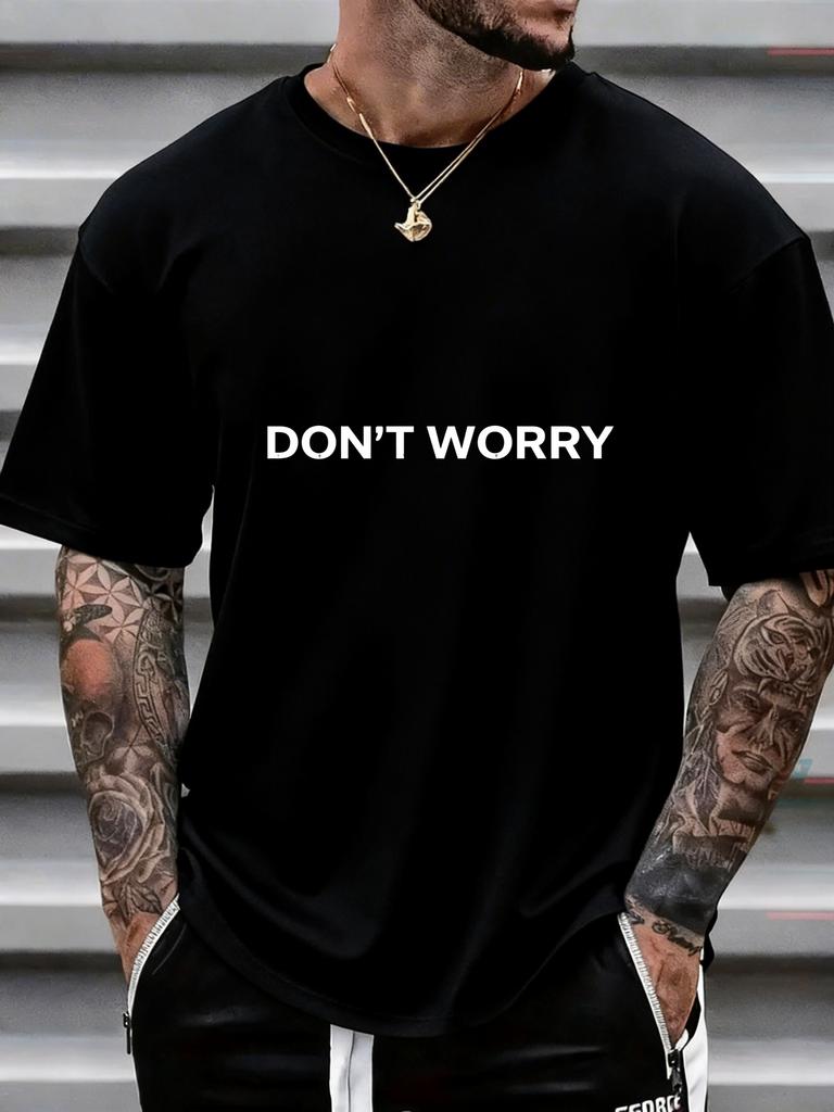 Unisex Black Crew Neck Tee Don T Worry Simple Letter Print Loose Oversized Short Sleeve Unisexs Streetwear Summer Casual Basic Top