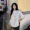Large size fat MM lazy Hong Kong style bear print short-sleeved T-shirt women's pure cotton loose medium and long front shoulder couple top