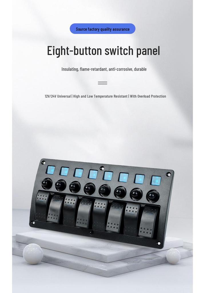 8-Position Universal Switch Panel with Overload Protection for Cruise Ships (12-24V)
