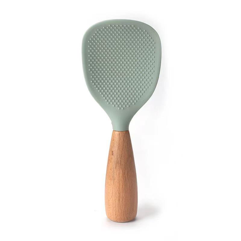 

Silicone Non-stick Rice Spoon with Wooden Handle - Standable Rice Cooker Spatula for Home Use. Patterned