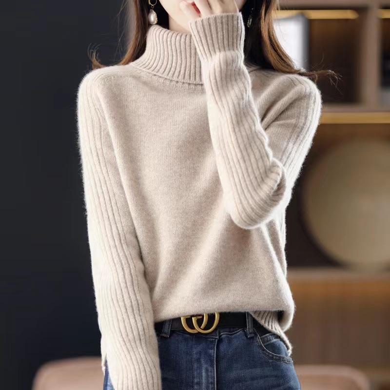 GMXIA Autumn and Winter Turtleneck Loose Soft Waxy Skin Friendly Temperament Warm Sweater Women's Pullover Bottom Knitwear Sweaters