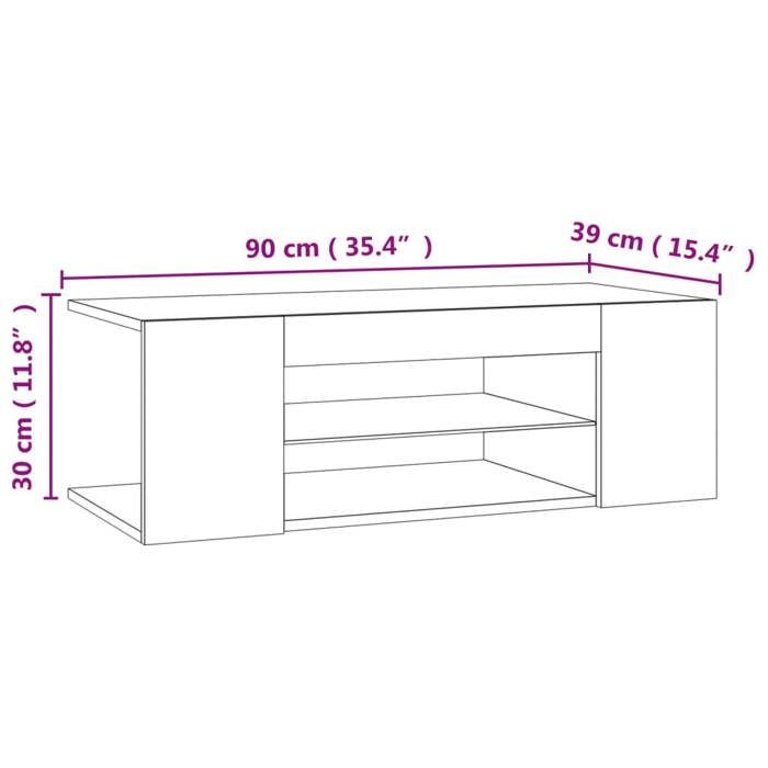 VidaXL Meuble TV avec lumières LED Chêne fumé 90x39x30 cm, support tv, armoire média, armoire hifi, unité tv, unité média, 822665