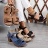 Women's Wedge Sandals - Floral Decor Cross Strap Thick Heel Shoes, Round Toe Comfortable Walking Sandals for Ladies