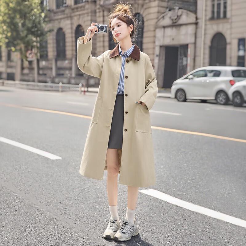 Women's Retro Color Block Trench Coat