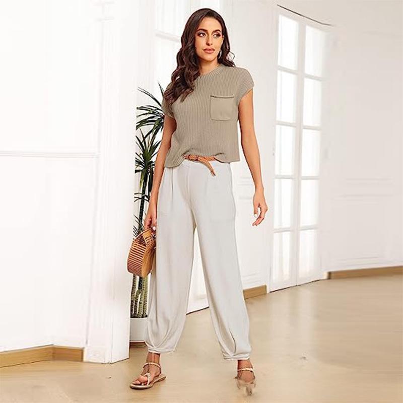 2023 Women's Two-Piece Casual Knit Sweater Set - Short Sleeve, Comfortable Fashion Outfit