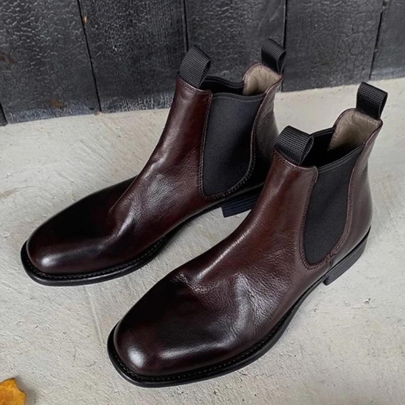 Fashion Pleated Design Brown Ankle Boots for Women Cozy Square-Toe Soft Leather Low-Heel Chelsea Boots Luxury Designer Fall Shoe 40 коричневый 6490₽