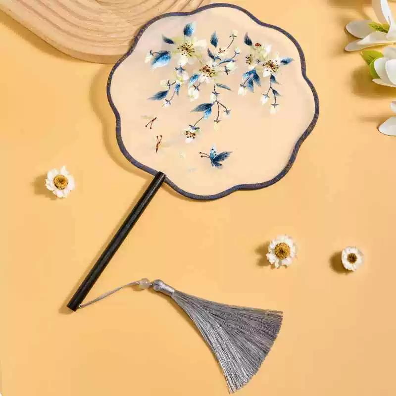 Double-Sided Embroidered Ancient-Style Semi-Transparent Fan for Women, Hanfu, Qipao, Traditional Court Lady, Children's Summer Dance Fan