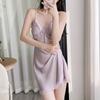 Ice and snow silk women's summer nightgown suspender spring and autumn nightgown simulation silk pajamas two-piece set live broadcast