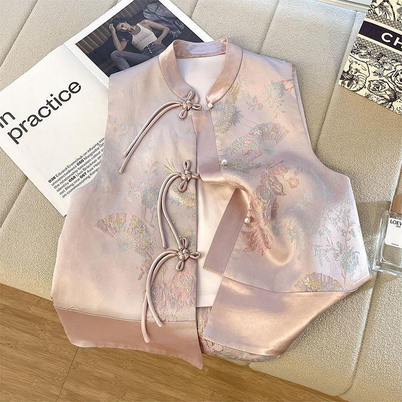 

Тонкий жилет для школьного сезона, женский жаккардовый жилет, трендовая маленькая мода M [Recommended below 50kg] розовый