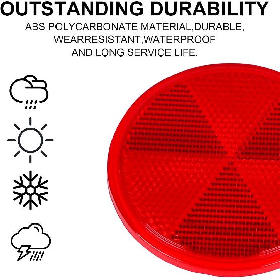 10 Pack Red Self Adhesive Round Reflectors, Road Safety Stick-On Rear Reflectors For Trailer Caravan Truck Lorry Or Agricultural Machines