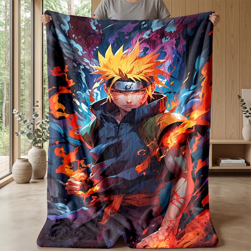 Naruto Uzumaki Printed Flannel Blanket Skin Friendly Warm Decorative Throw for Indoor Couch Bed Daily Use