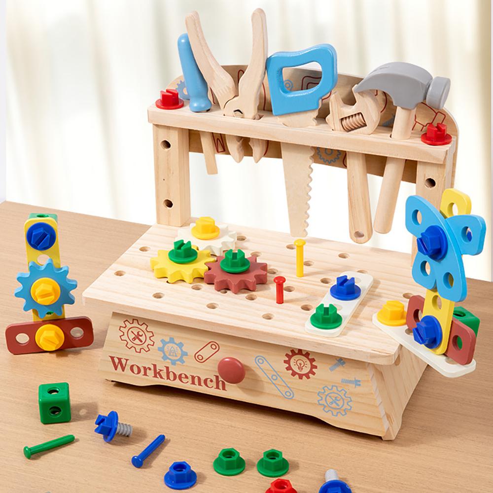 Werkbank aus Holz für Kinder, Montessori Pädagogisches Rollenspiel Konstruktionsspielzeug, Aktivitätsgeschenk Konstruktionsspielzeug für Jungen Mädchen