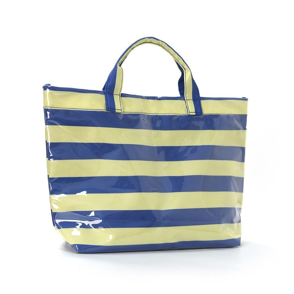 Large Capacity Striped PVC Tote Bag Waterproof Shoulder Bag Vintage Beach Handbag Travel