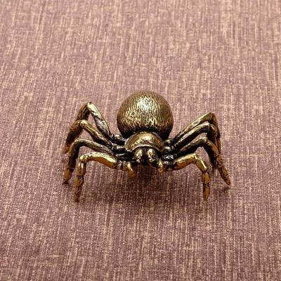 Solid Copper Spider Figurine Miniature Retro Brass Animal Tea Pet Creative Desktop Toy Ornaments Crafts Accessories