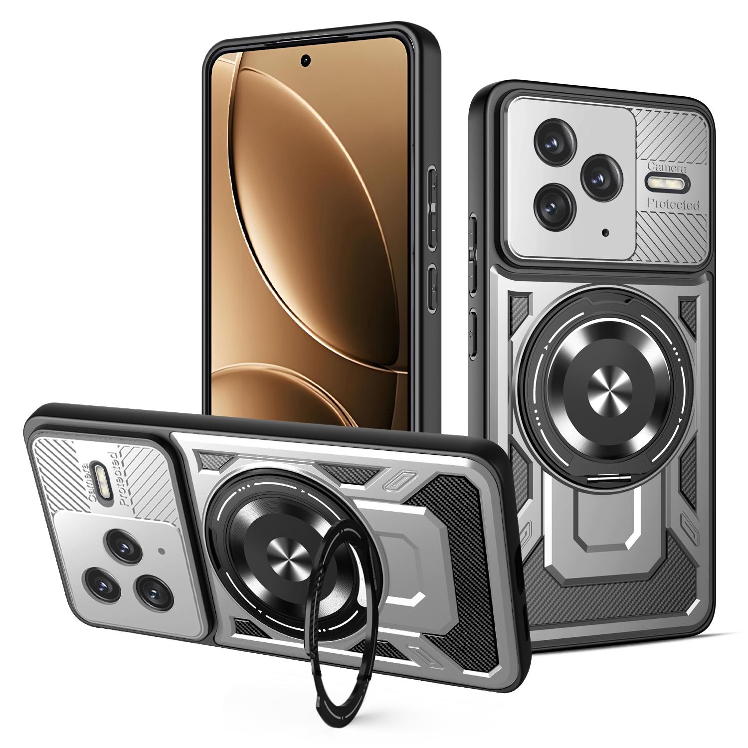

For Xiaomi Redmi K80 5G/Poco F7 Pro 5G Magnetic Case Rotating Kickstand TPU+PC Phone Cover Grey